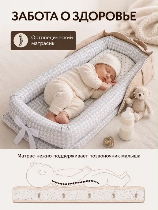 Кокон кроватка для новорожденных, белый, фото 4