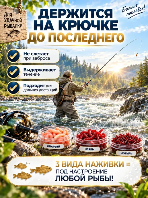 Набор силиконовых приманок Мотыль, Опарыш, Червь, вариант, фото 4