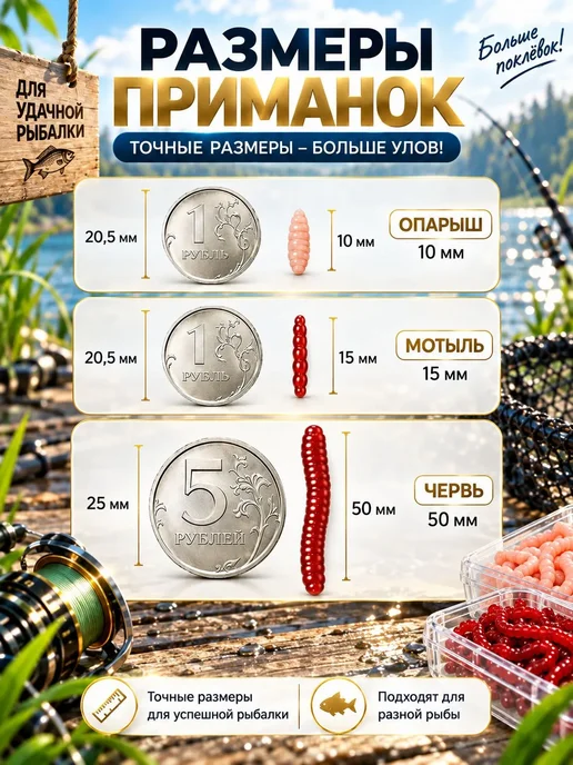 Набор силиконовых приманок Мотыль, Опарыш, Червь, вариант, фото 5