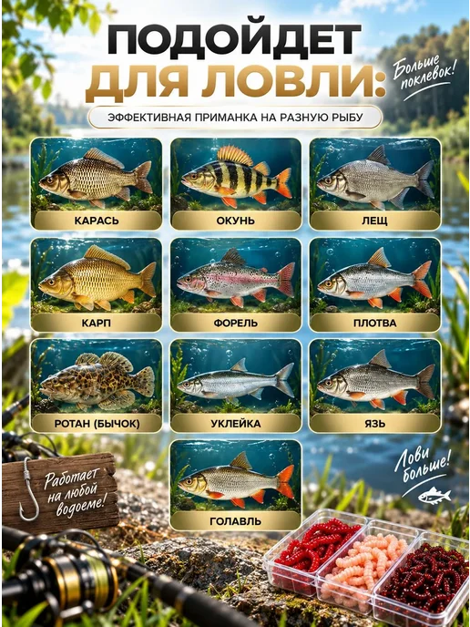 Набор силиконовых приманок Мотыль, Опарыш, Червь, вариант, фото 6