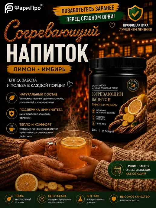 Согревающий напиток лимон имбирь порошок с цинком 60 порций, вариант, фото 5
