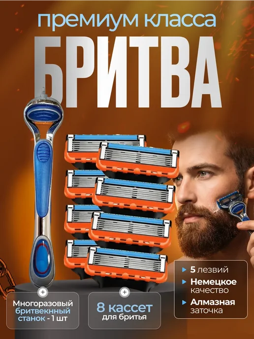 без бренда Сменные кассеты 8шт и станок для бритья, 5 лезвий, 8 шт