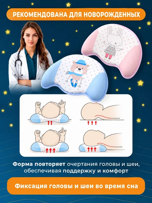 Детская орто подушка, синий