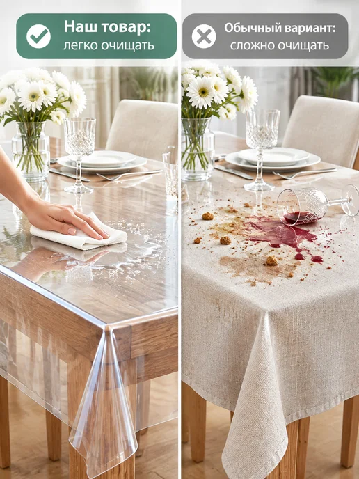 lushvida Скатерть прозрачная ПВХ 120х150 см, 1 шт, 150x250 см, 1 шт, фото 2