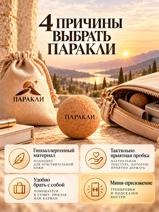 Паракли Мяч массажный пробковый для МФР 6 см, коричневый, фото 3