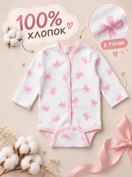Luxury Baby Боди для новорожденных с длинным рукавом в рубчик, вариант, фото 3