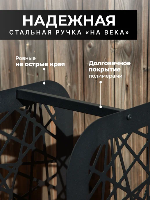 ЦВЕТОСФЕРА дровница переноска металлическая, черный, фото 2