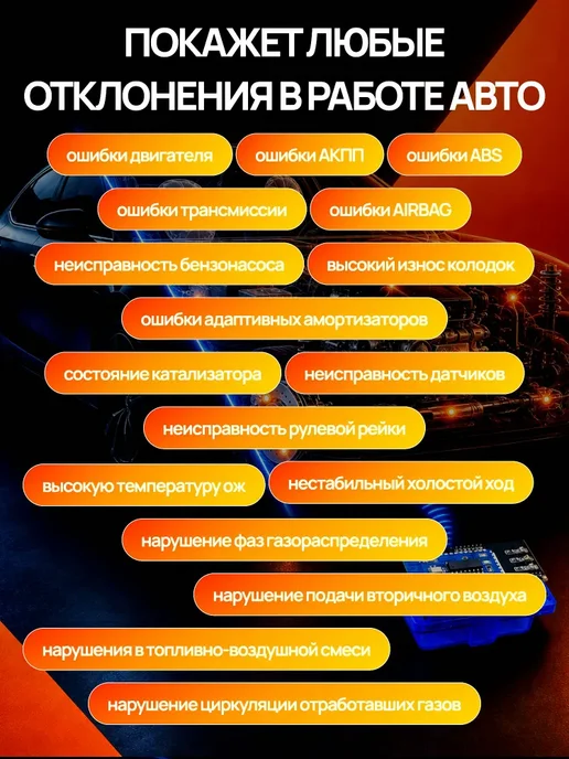 Автомобильный диагностический сканер ELM327 OBD2 версия 1.5, вариант, фото 4
