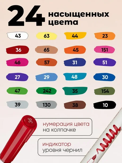 Акриловые маркеры для рисования набор 24 цветов, 24 цв., фото 4