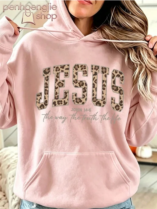 Леопард принт худи с надписью Jesus, черный, фото 2