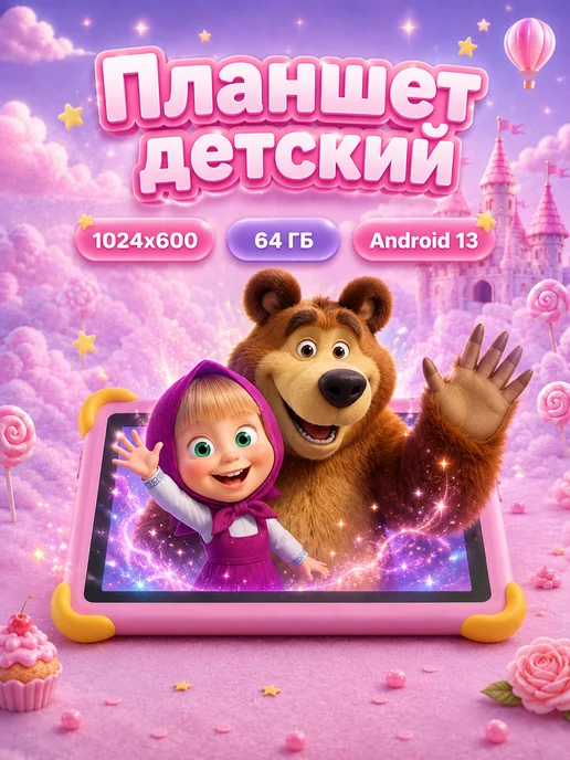 Детский планшет 7" 2в1 с чехлом, розовый, фото 2