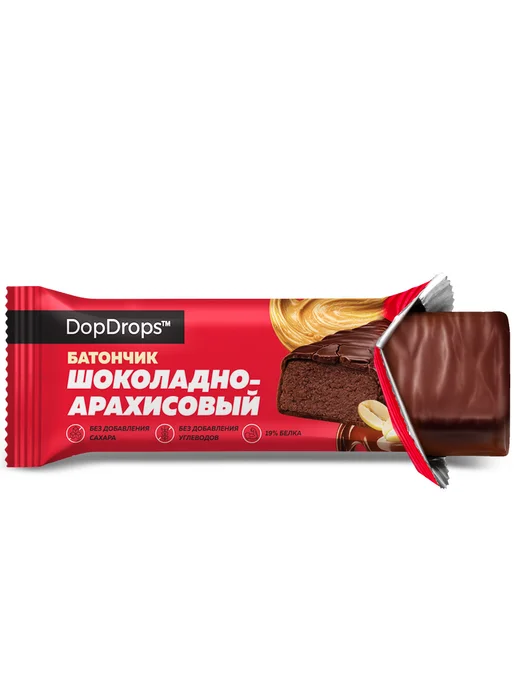 DopDrops Шоколадный батончик с арахисом без сахара 10 шт по 38 г, 10 шт, 38 г, фото 3