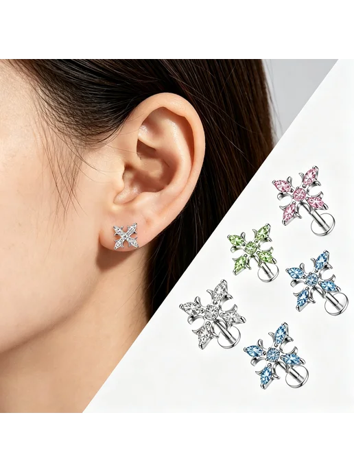 Серьга из титана G23 с кубическим circon 1.0-6mm, 3, титан, фото 2