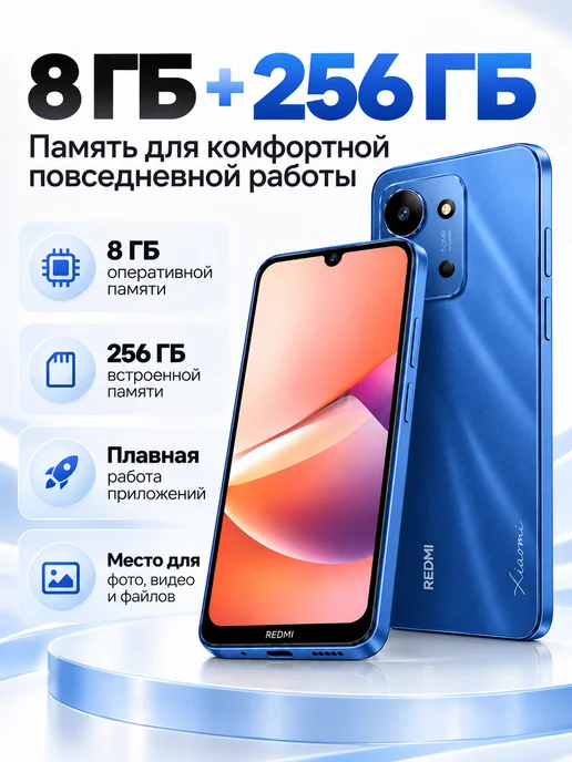 Смартфон Xiaomi Redmi 15C 8/256 ГБ, синий, фото 2