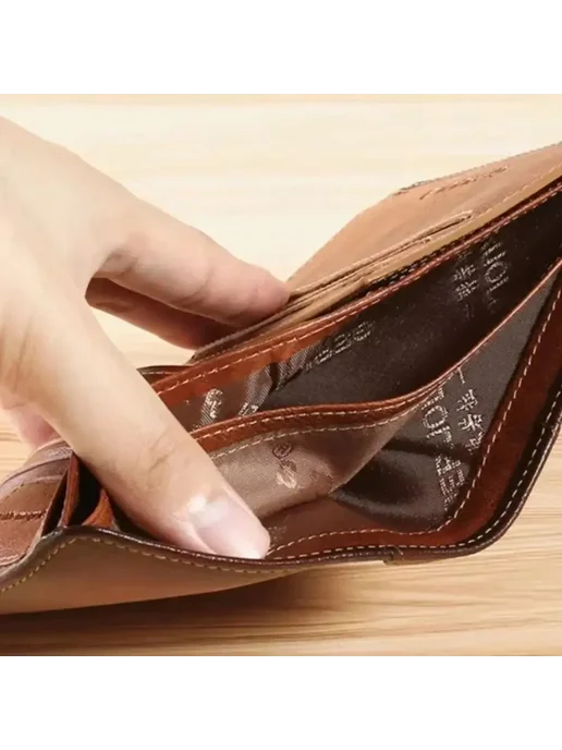 Мужской Кожаный Кошелек С RFID-защитой, Винтажный, Для Удост, черный, фото 3