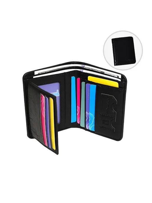 Мужской Кожаный Кошелек С RFID-защитой, Винтажный, Для Удост, черный, фото 5