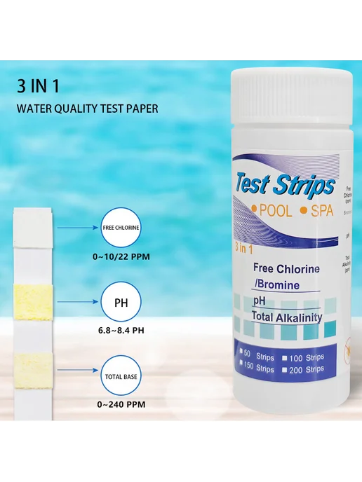 50 тест-полосок для бассейна 3в1 pH, Хлор, Alkalinity, вариант, фото 2