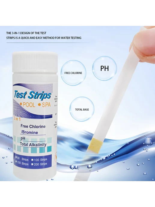 50 тест-полосок для бассейна 3в1 pH, Хлор, Alkalinity, вариант, фото 3