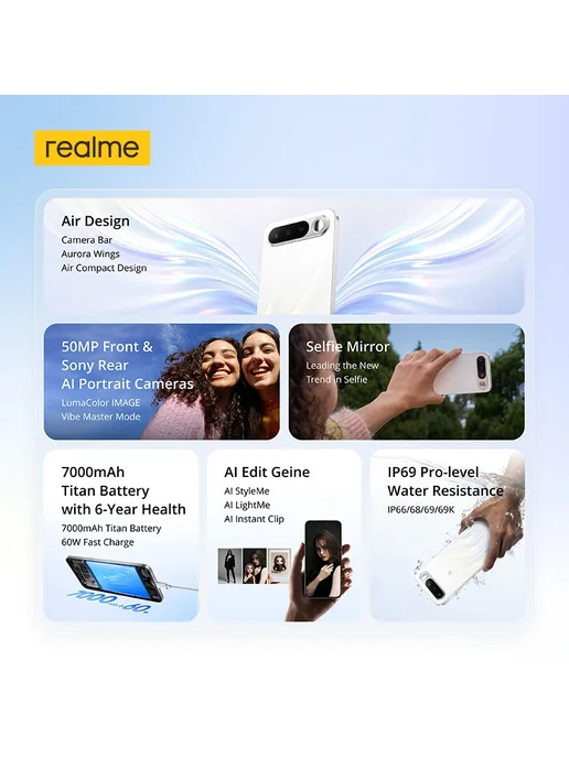 Смартфон realme 16 8/256 ГБ, белый, фото 2