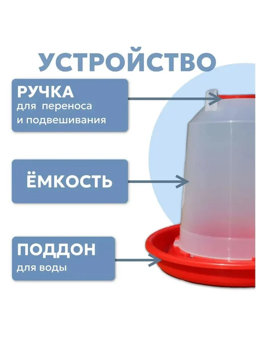Вакуумная подвесная поилка для домашней птицы, 1.5 л, 1,5 л, фото 8