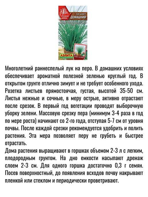 Аэлита Агрофирма Семена лук шнитт Домашний многолетний на зелень, зеленый, фото 5