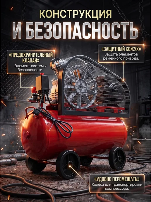 Edon Компрессор воздушный масляный ременной OAC-50 2200DS, красный, фото 7