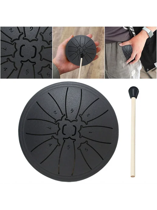 4" Steel Tongue Drum Handpan черный для медитации, перкуссия, черный, фото 5