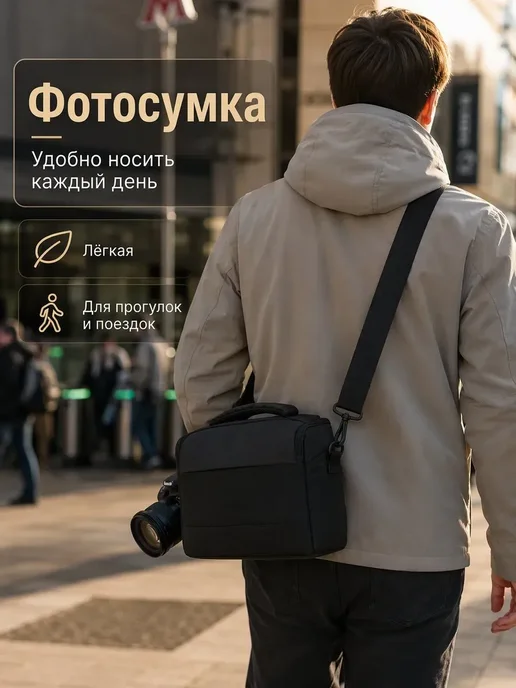 Сумка для зеркальных фотоаппаратов Кэнон Никон Сони, черный, фото 5