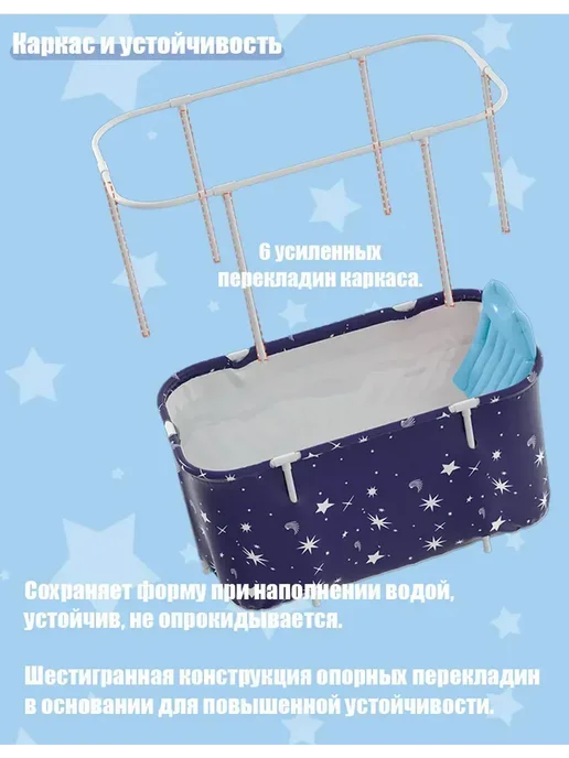 Складная ванна 140см, утолщенная, синяя, синий, фото 4