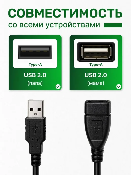 Удлинитель USB 2.0 AMAF 0.5м, медный, черный, для ПК, флешки, 0,5 м, фото 2