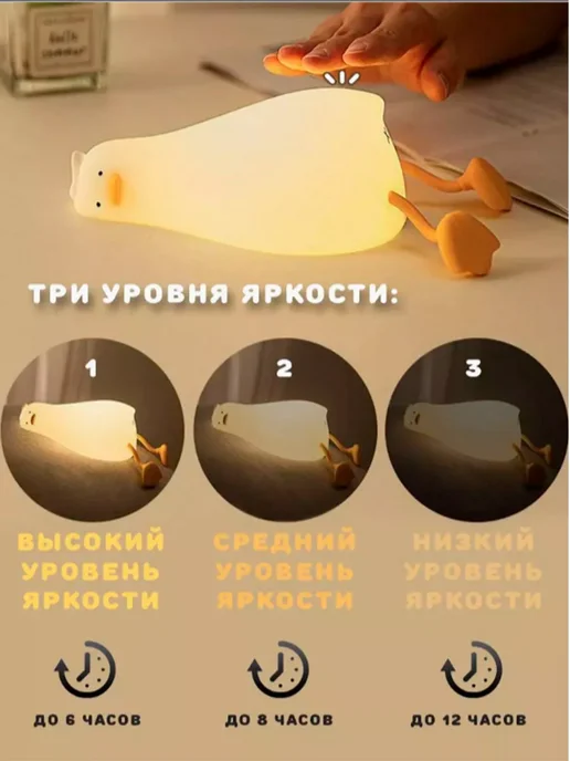 Ночник светильник утка детский силиконовый, вариант, фото 6