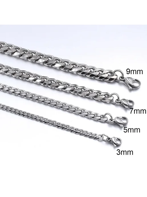 Нет бренда Мужское кубинское ожерелье из нержавеющей стали silver7mm, золотой, фото 3