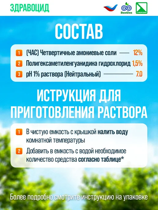 Дезинфицирующее средство ЗДРАВОЦИД концентрат 1л для салонов, 1 л, фото 2