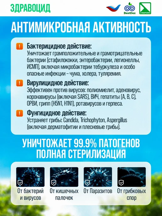 Дезинфицирующее средство ЗДРАВОЦИД концентрат 1л для салонов, 1 л, фото 5
