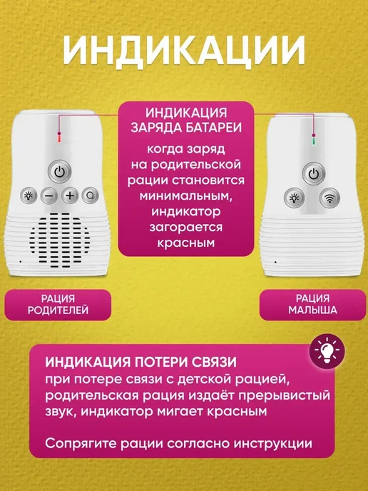 Радионяня с беспроводной связью и ночником, вариант, фото 3