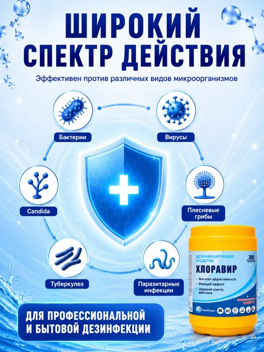 Дезинфицирующее средство Хлоравир 1кг Хлорные таблетки, 1 кг, фото 2