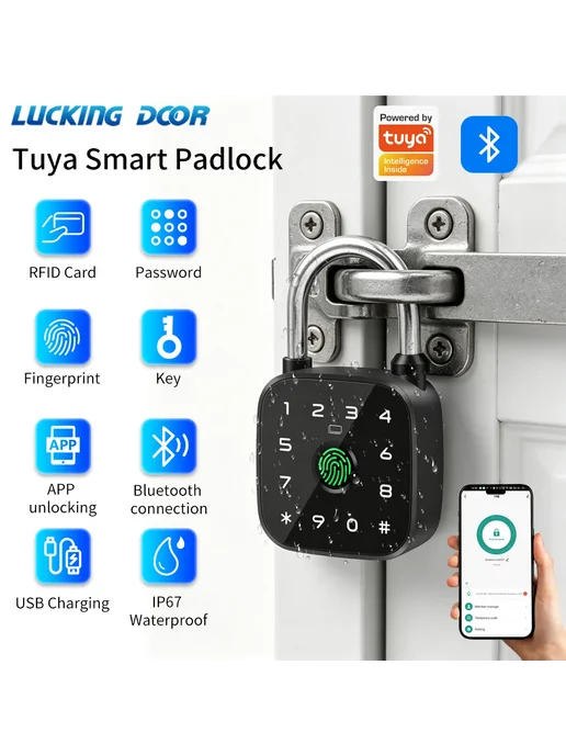 LUCKING DOOR Умный Водонепроницаемый Замок с Биометрией, зеленый, фото 2