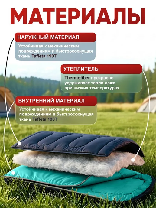 Спальный мешок туристический ЧАЙКА СП150, размер 73х215см, зеленый, фото 4