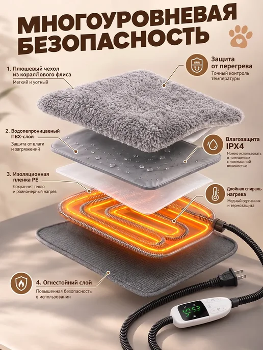 Электрогрелка лежанка для животных 45х45 см, 35–60℃, 60x45 см, фото 3