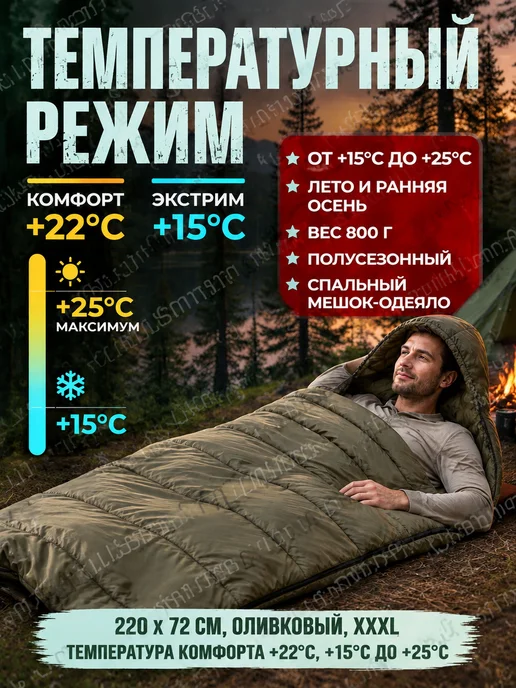 Спальный мешок, 220 см, зеленый, фото 8