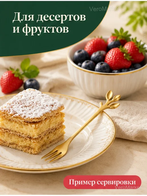 Вилки десертные золотистые с листочками, 9 шт, 9 шт, фото 3