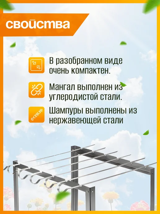 Мангал складной многоразовый для шашлыка 50х25х26 см 6, 25x26 см, фото 2