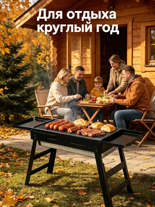 мангал складной переносной для шашлыка, гриль для пикника, черный, фото 3