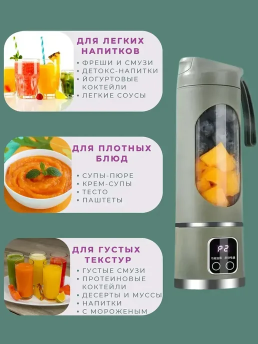 Блендер для смузи портативный, зелёный, зеленый, фото 7