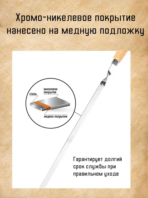 Шампур Союзгриль с деревянной ручкой 55 см х 10 шт, 10 шт, фото 3