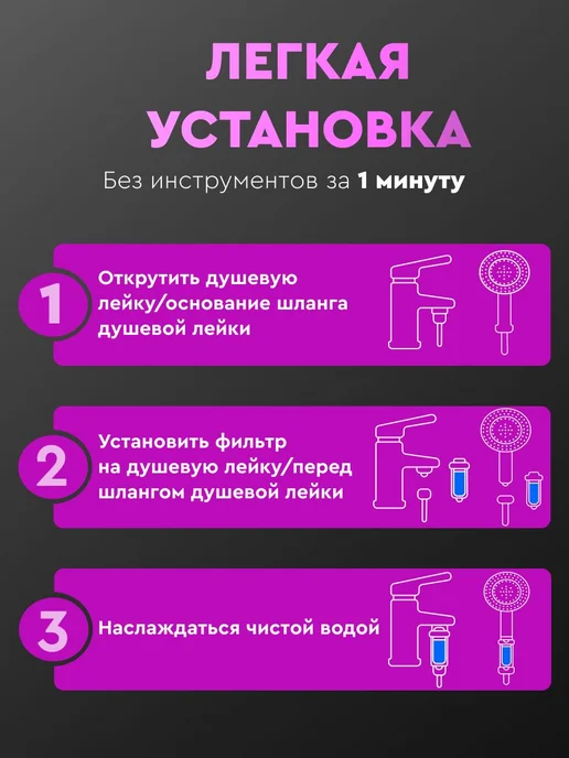 Фильтр для душа и душевой лейки от ржавчины, хлора и жесткос, черный, фото 4