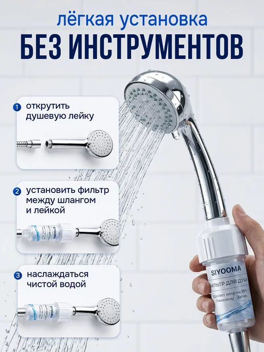 Фильтр для душа +3 картриджа от хлора и ржавчины, черный, фото 7