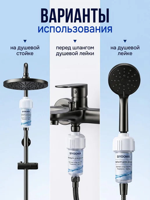 Фильтр для душа +3 картриджа от хлора и ржавчины, черный, фото 8