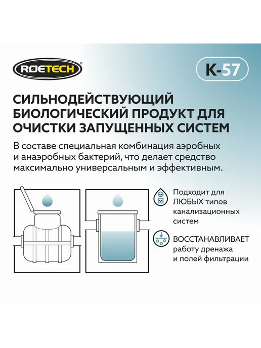 Средство для очистки септика Roetech K-57, бактерии для, вариант, фото 3
