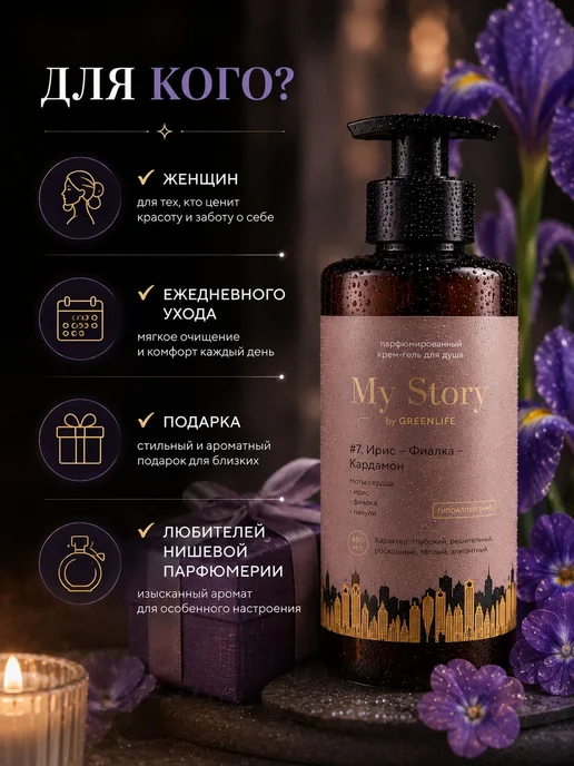 Кремгель для душа парфюмированный My Story # 7 ирис фиалка, вариант, фото 8
